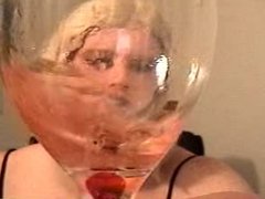 Vintage Carli drinking cum and wine together