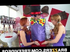 Cute pair of teenaged redheads share biggest cock 