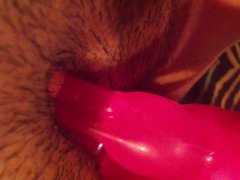 pink rabbit vibe in hairy pussy