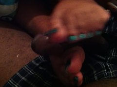 Teal Blue Toes Footjob