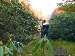 Naughty boys hide in bush and face-fuck each other