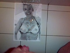 Huge cumshot tribute on topless busty blonde (13 spurts)