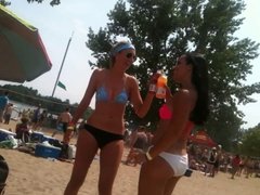 2 bikini friends at the beach candid