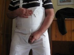 Grandpa wanking in white overall