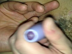 Girl with Vibrator and Fingering with Cum on Pussy