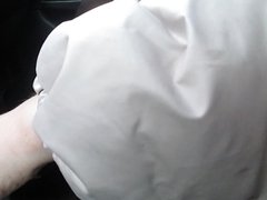 Chick flashing stockings tops in car while driving