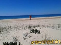 topless wife flashes hairy pussy on beach