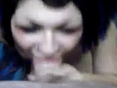 Pierced emo girlfriend sucks cock and swallows cum