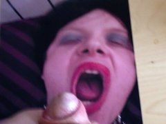 Creaming on crossdresser's open mouth