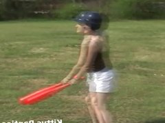 Innocent 18yo teen playing baseball outdoors
