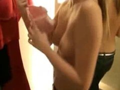 Topless blowjob in dressing room
