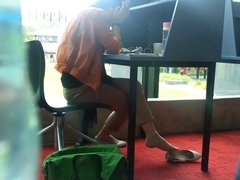 Candid Asian MILF Shoeplay Dangling Feet at Library