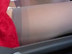 Stockings wife in the car