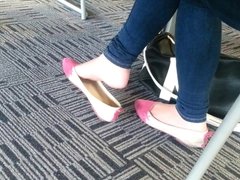 Candid Asian Teen Shoeplay Feet Dangling Pink Flats Part 2