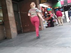 Blonde PAWG in tight red jeans on the street