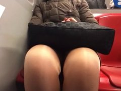 mature upskirt legs tights in metro part 3