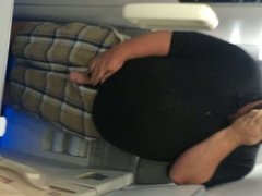 Chub stroking in an airplane bathroom