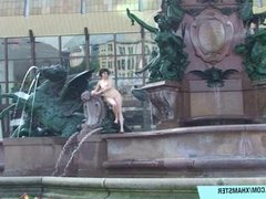 Crazy brunette girl Miriam naked on public streets