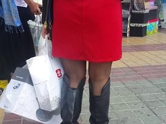 Sexy woman in red dress.