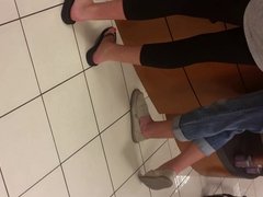 SUPER HOT TEEN AND MILF SPANDEX WITH RED TOES IN LINE