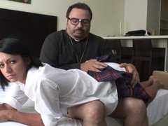 PUTA LOCURA Cute teen gets a face full of cum from a priest