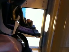 Flash cock in train for teen with cumshot