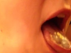 Close-up cum in mouth and swallow