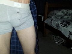 Skinny Teen in his underwear with a hard on