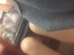 Chick with opened leg upskirted on metro w face shot
