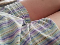 wifes hairy pussy in jammie shorts