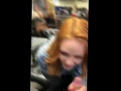 Redhead milf masturbates young cock that cums on her tits