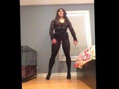 Deanna's hidden cock (crossdressing, female mask, transformation, skirt, heels, feminization)