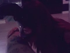 'Lilly Devil Slut in BDSM Mask Passionately Sucks Cock, Licks Balls, Rimming'