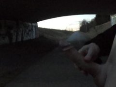 Double scenes  Caught by a passing car & risky cumload under a bridge