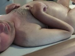 Sexy Nurse puts body lotion on cripple