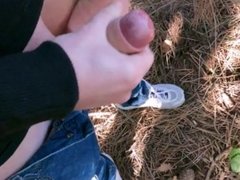 Twinks masturbate in the forest in public