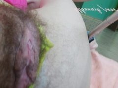 lustful bitch gives out juice from a hairy pussy, pees  panties fingering a smelling pussy GinnaGg