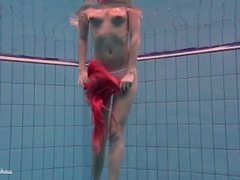 Firm big tits and red dress underwater on Duna Bultihalo