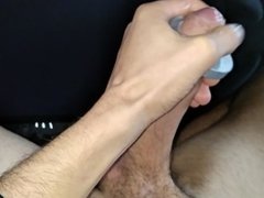Jerking off this Big Fat Cock in the car with a Huge Nut Inserted in which I Cum