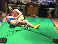 Hot jock  wrestler after match: bondage, gutpunching, ball slapping