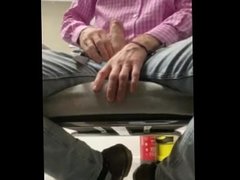Under desk manager cumming in the office. Hot workplace wanking by big dick married straight guy