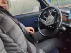 Tranny gilf starting and driving an ancient peugeot 205 diesel sfw NOT PORN