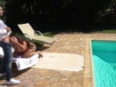 Stepdad Catches Busty Australian Babe Atlantis Masturbating by the Pool and Offers His Cock for Real