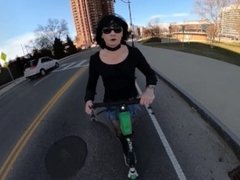Short skirt on a scooter