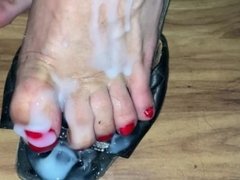 Saved cum for more than week to make this video, nasty cum toenails and mules play