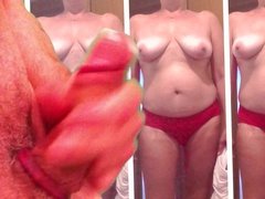 Cuckold cum for My mature wife 47 in red pantiies 