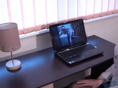 Office girl gives deepthroat blowjob