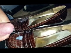 Slow motion cumming on my wife's shoes