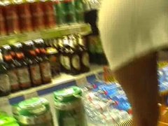 Upskirt Flash in a Supermarket, No Panties or Bra