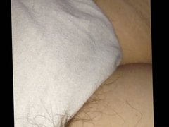 long pubic hairs escaping from her pantys, nipple play.